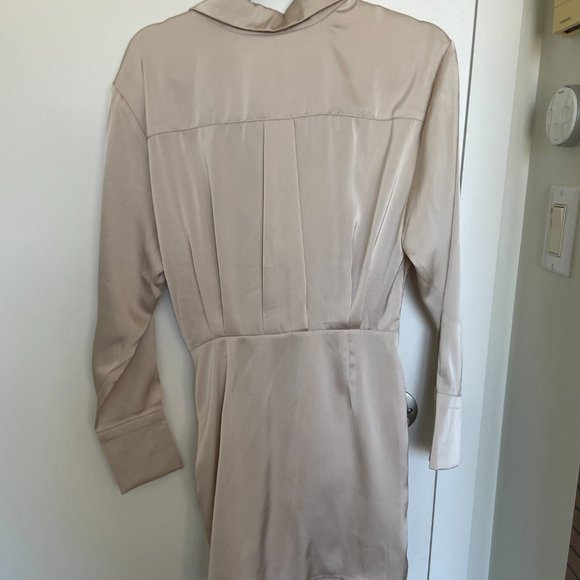 Beige Champagne Silk Long-sleeve Dress - Picture 3 of 4